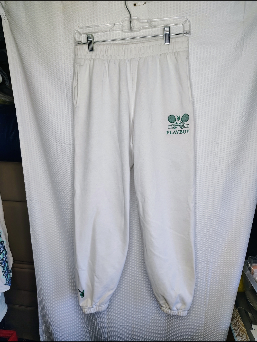 Playboy by Pacsun Tennis Club Womens Sweatpants Small White Embroidered